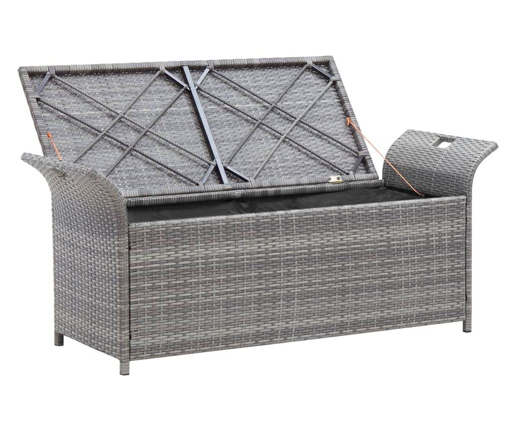 Poly Rattan klupa za pohranu s jastukom, siva, 138 cm - 3