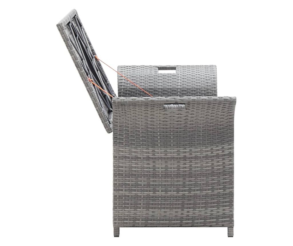 Poly Rattan klupa za pohranu s jastukom, siva, 138 cm - 5
