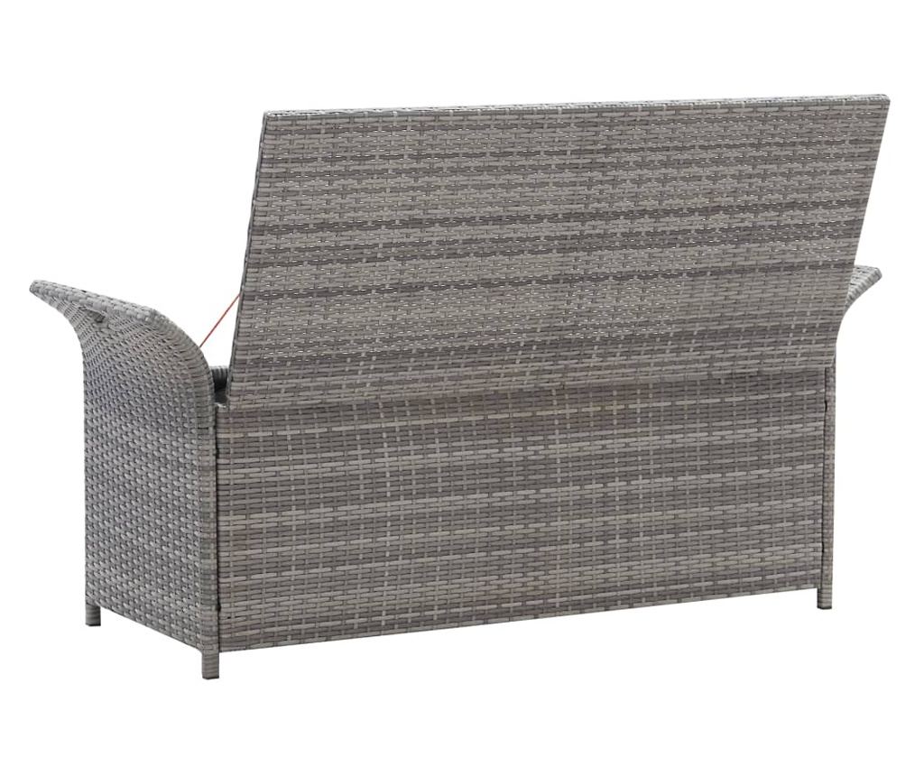Poly Rattan klupa za pohranu s jastukom, siva, 138 cm - 6