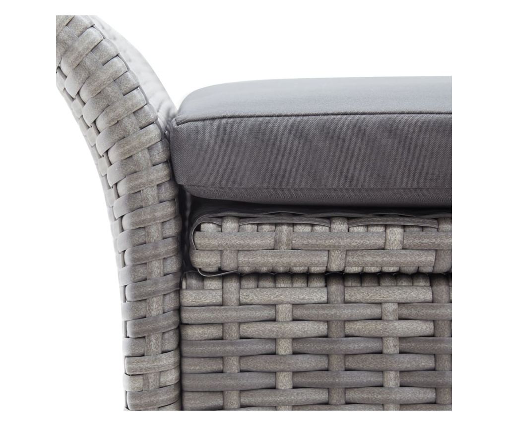 Poly Rattan klupa za pohranu s jastukom, siva, 138 cm - 8