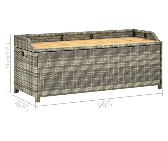 Bancă de depozitare pentru grădină, gri, 120 cm, poliratan