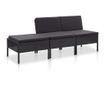 Комплект градински мебели с възглавници, 3 части, черен, полиратан thumbnail 1