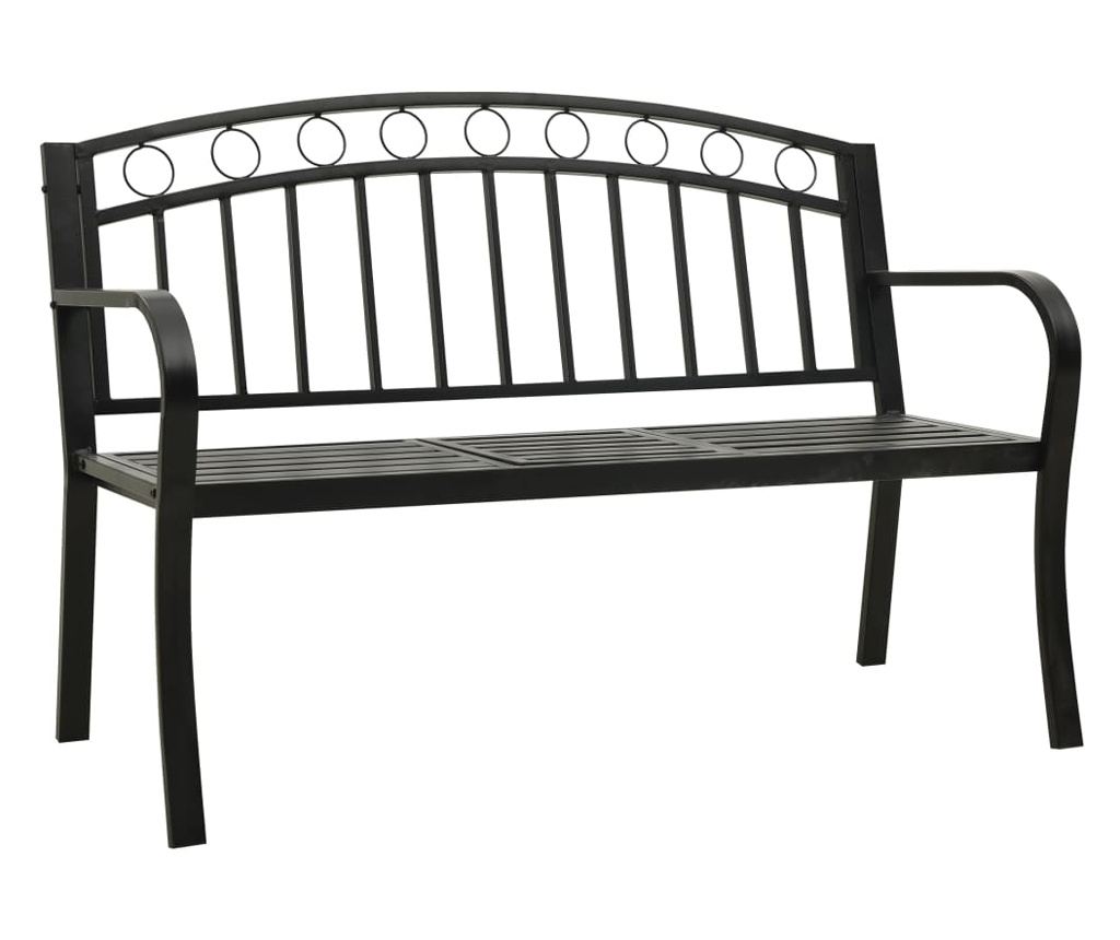 Градинска пейка с маса, черна, 125 см, стомана - 2