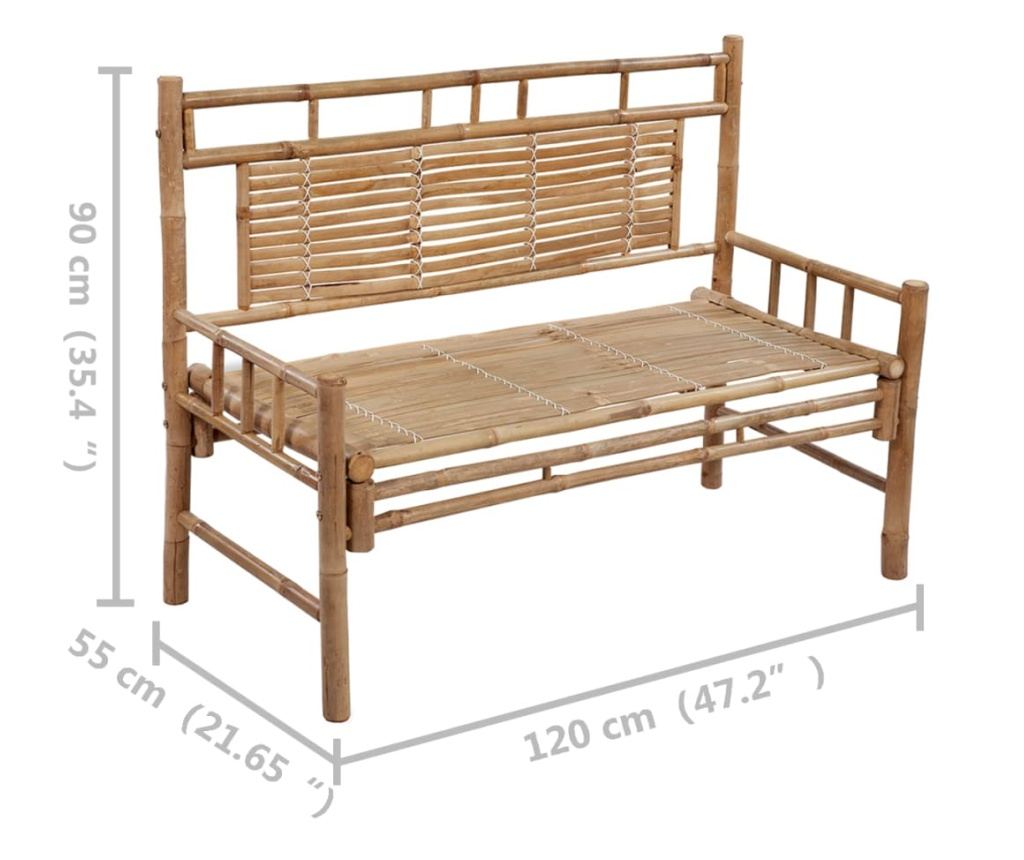 Градинска пейка с възглавница, 120 см, бамбук - 8
