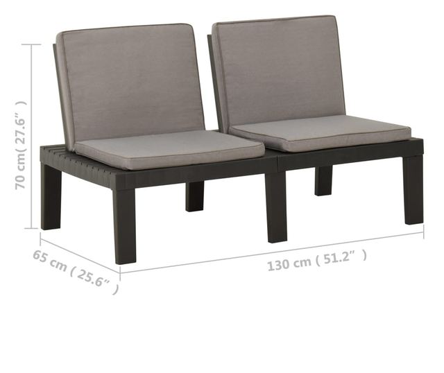 Vrtna klupa s jastucima plastična siva