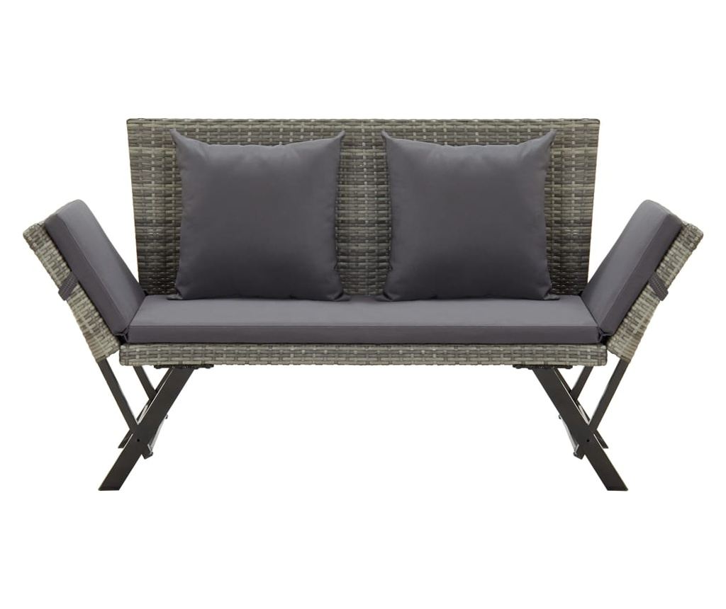 Vrtna klupa s jastucima, siva, 176 cm, polyrattan - 2