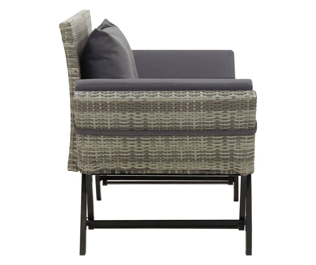 Vrtna klupa s jastucima, siva, 176 cm, polyrattan - 3