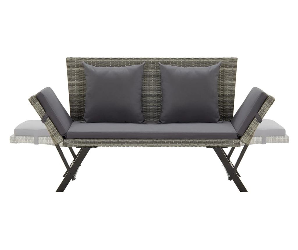 Vrtna klupa s jastucima, siva, 176 cm, polyrattan - 5