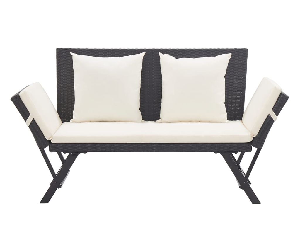 Vrtna klupa s jastucima, crna, 176 cm, polyrattan - 2