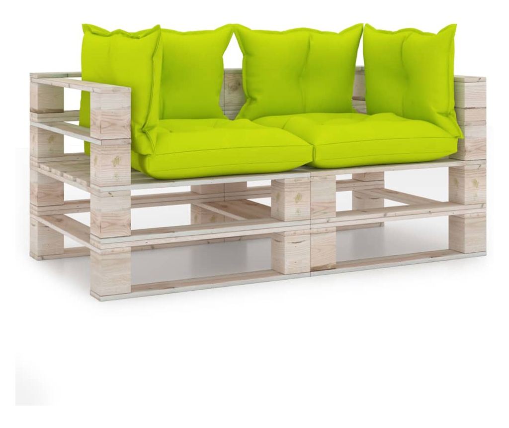 Vrtna sofa od paleta, 2 mjesta, s jastucima, borovo drvo - 2