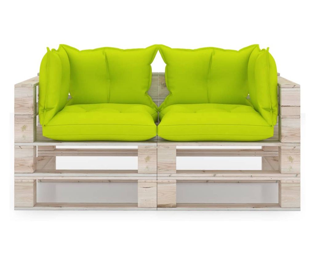 Vrtna sofa od paleta, 2 mjesta, s jastucima, borovo drvo - 3