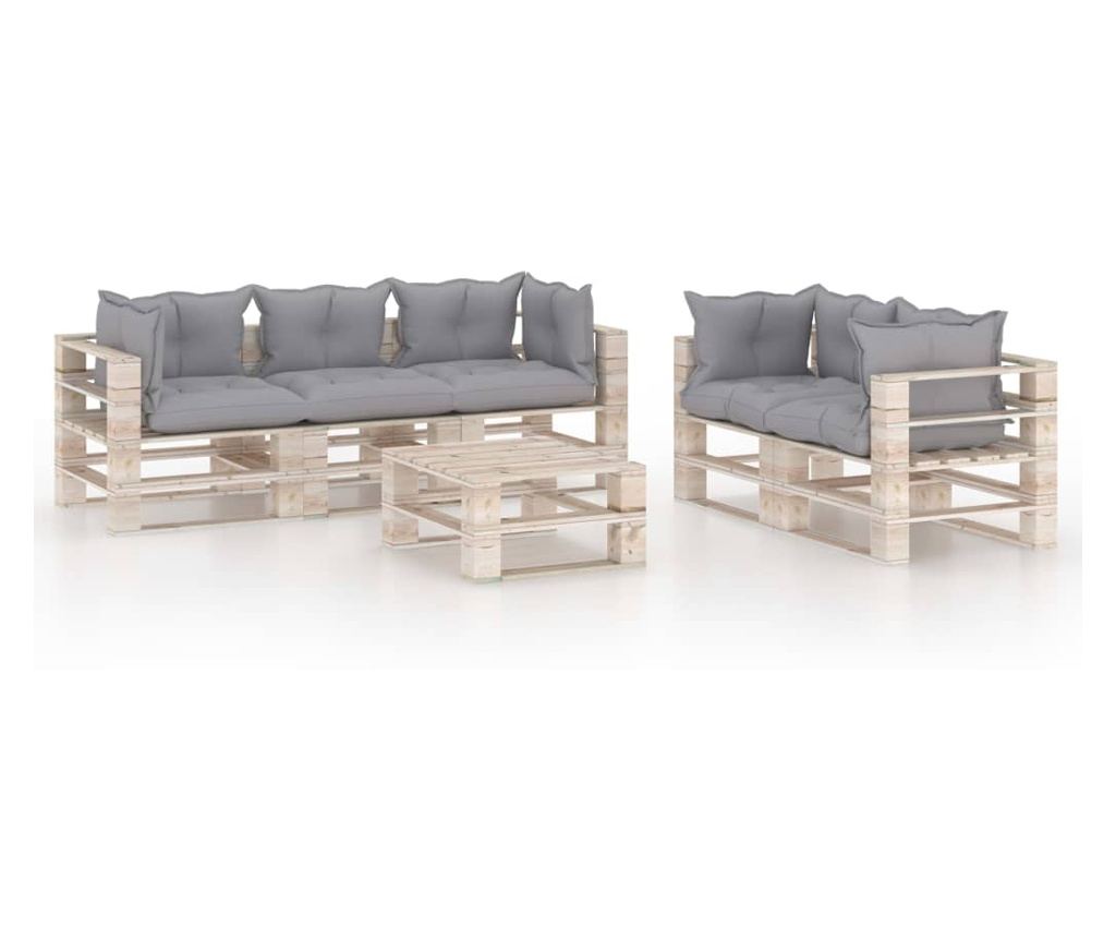 Vrtni set od paleta s jastucima, 6 dijelova, borovo drvo - 2