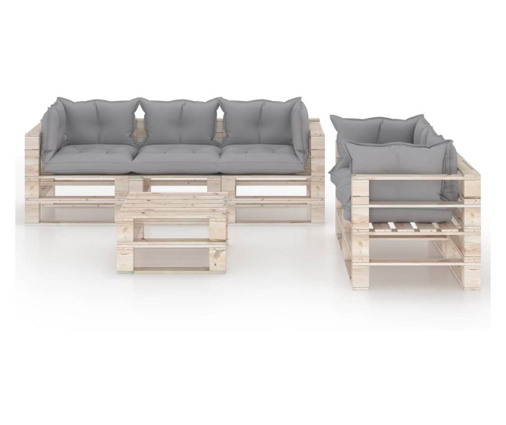 Vrtni set od paleta s jastucima, 6 dijelova, borovo drvo - 3