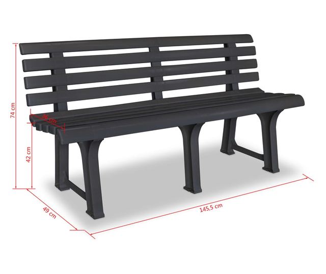 Vrtna klupa 145,5 cm plastična antracit