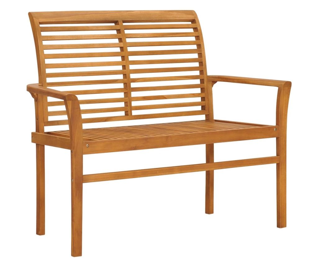 Градинска пейка, с черна възглавница, 112 см, масивно тиково дърво - 2