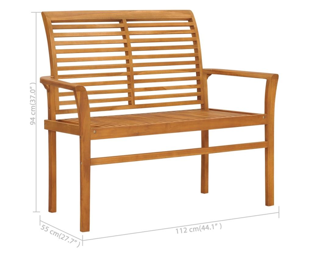 Градинска пейка, със сива възглавница, 112 см, масивен тик - 8