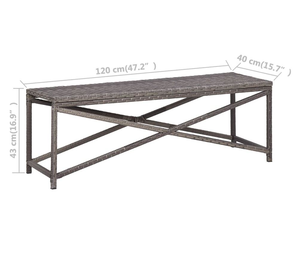 Vrtna klupa, siva, 120 cm, poliratan - 5