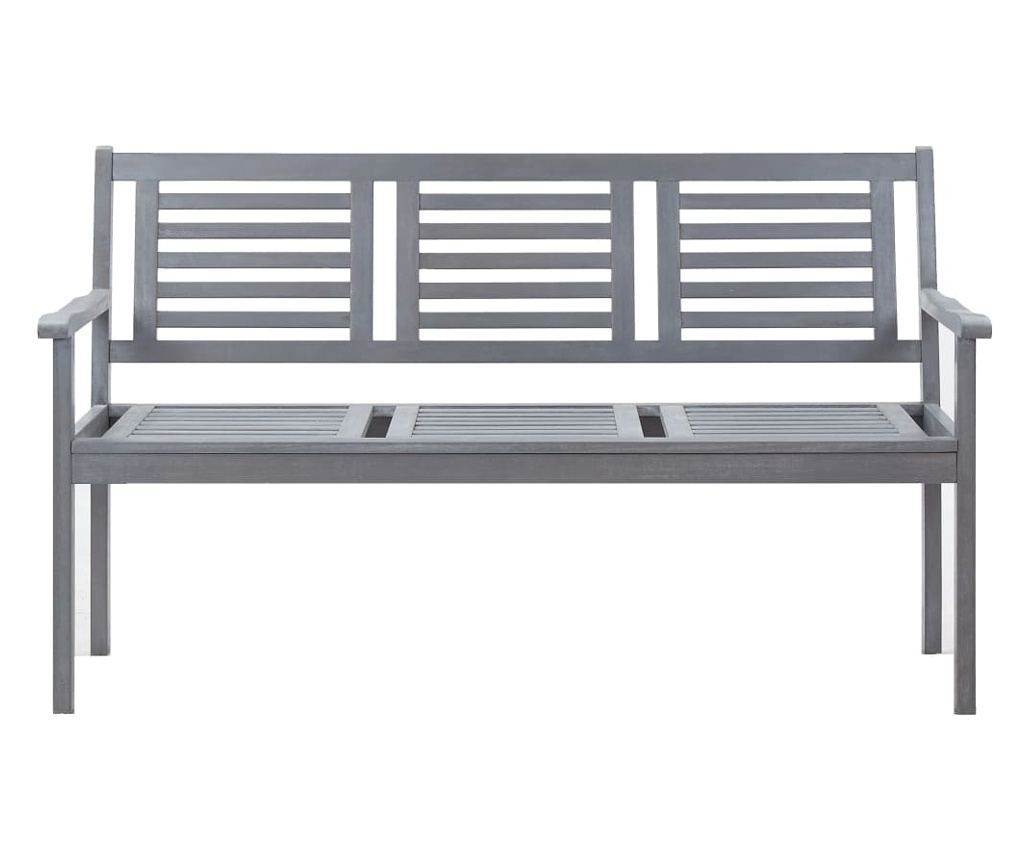 Vrtna klupa s 3 sjedala, siva, 150 cm, masivno eukaliptusovo drvo - 2