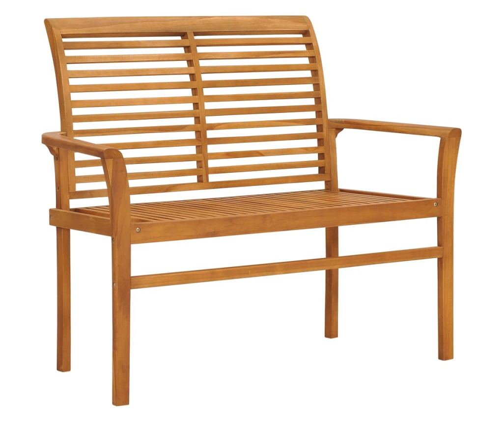 Градинска пейка, със сива възглавница, 112 см, масивен тик - 2