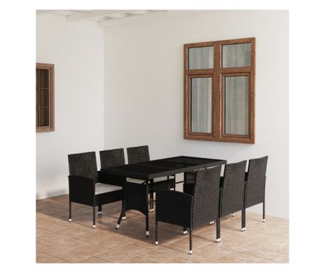 Set mobilier de grădină, 7 piese, negru, poliratan