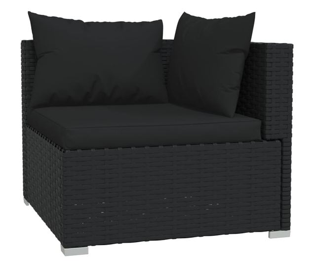 4 részes fekete polyrattan kerti ülőgarnitúra párnákkal