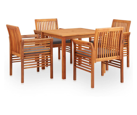 Set mobilier de exterior cu perne 5 piese, lemn masiv de acacia