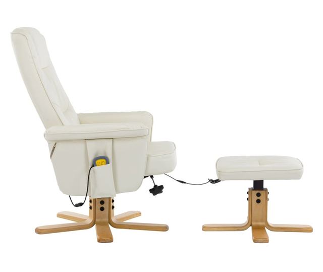 Naslonjač za masažu s tabureom, krem, umjetna koža