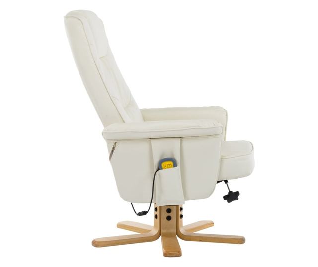 Naslonjač za masažu s tabureom, krem, umjetna koža