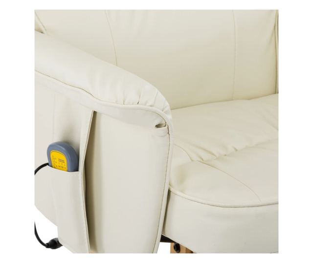 Naslonjač za masažu s tabureom, krem, umjetna koža
