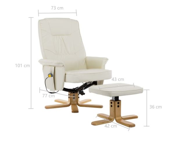 Naslonjač za masažu s tabureom, krem, umjetna koža