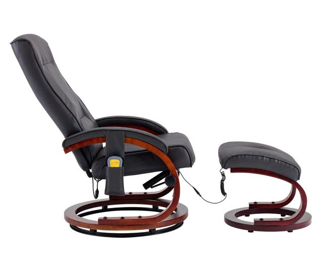 Naslonjač za masažu s tabureom, sivi, umjetna koža