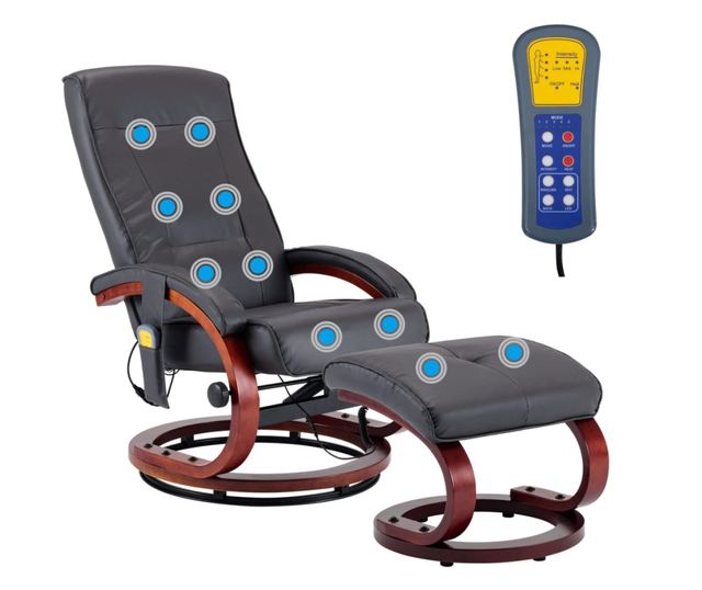 Naslonjač za masažu s tabureom, sivi, umjetna koža