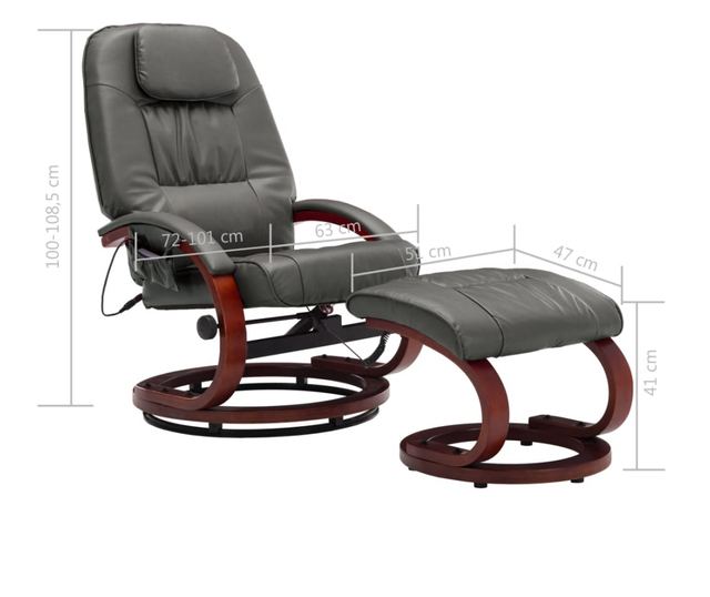 Naslonjač za masažu s tabureom, sivi, umjetna koža