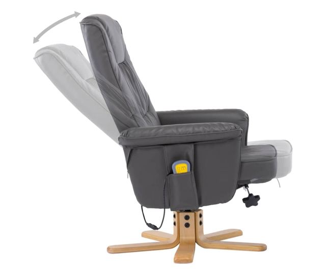 Naslonjač za masažu s tabureom, sivi, umjetna koža