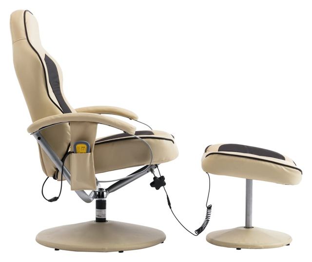 Naslonjač za masažu s tabureom, krem, umjetna koža