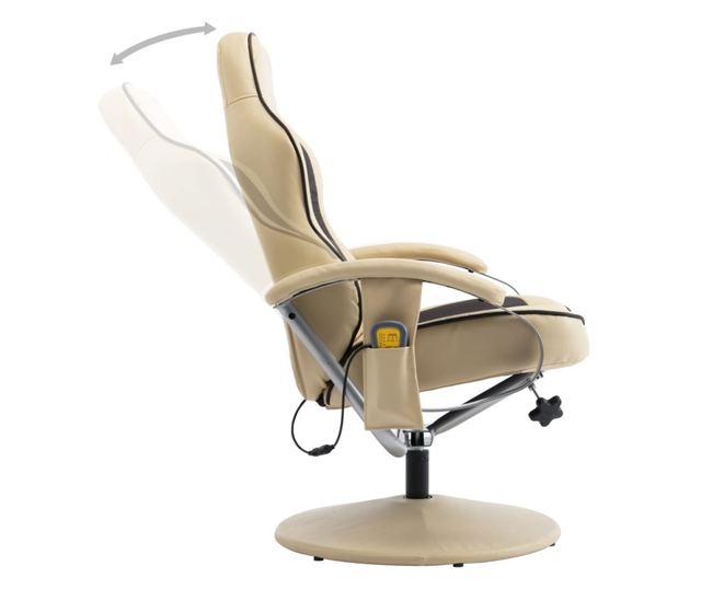 Naslonjač za masažu s tabureom, krem, umjetna koža