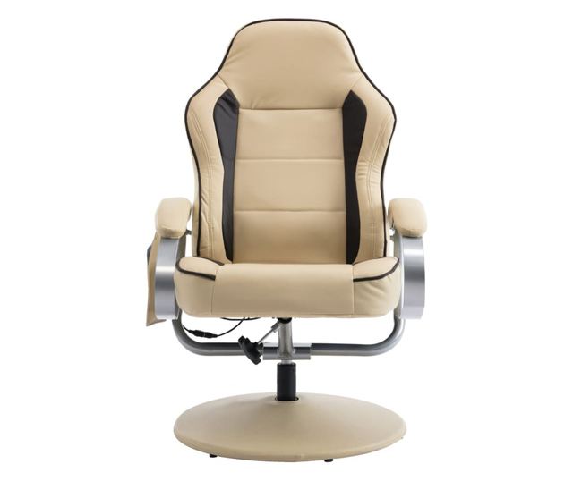 Naslonjač za masažu s tabureom, krem, umjetna koža