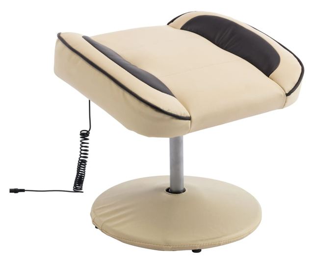 Naslonjač za masažu s tabureom, krem, umjetna koža