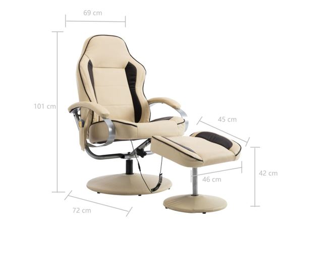 Naslonjač za masažu s tabureom, krem, umjetna koža