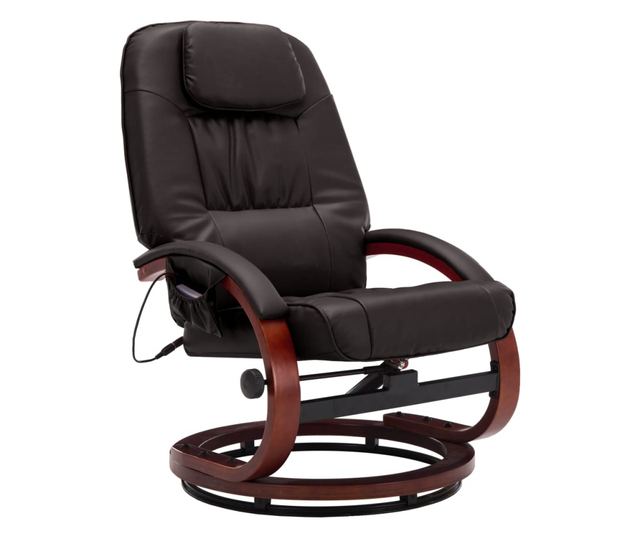 Naslonjač za masažu s tabureom, smeđi, umjetna koža