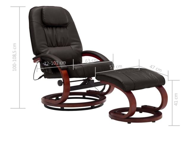 Naslonjač za masažu s tabureom, smeđi, umjetna koža