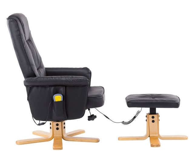 Masažna fotelja s taburetom, crna, umjetna koža