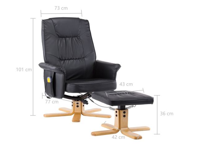 Masažna fotelja s taburetom, crna, umjetna koža