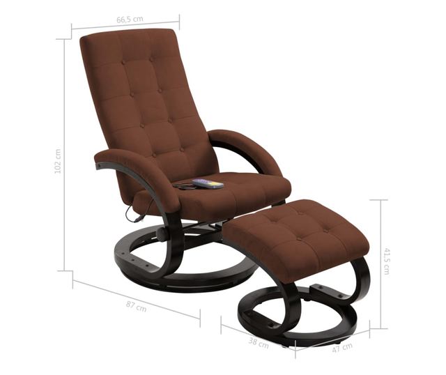 Naslonjač za masažu s tabureom, smeđi, eko antilop