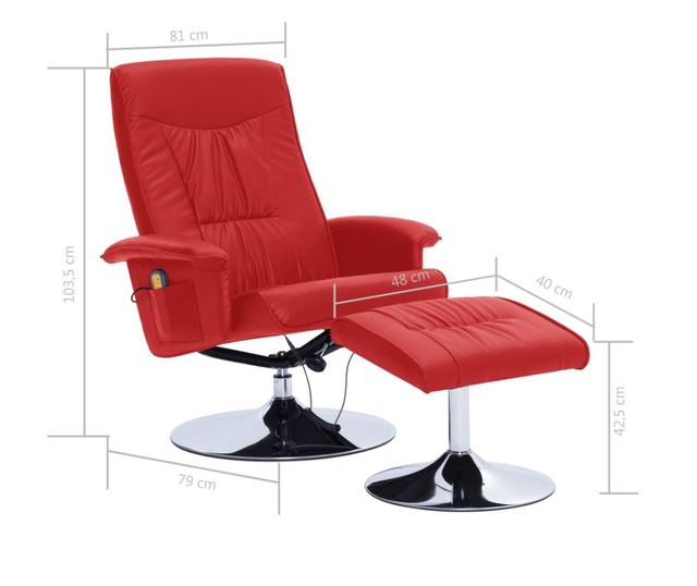 Naslonjač za masažu s tabureom, crveni, umjetna koža