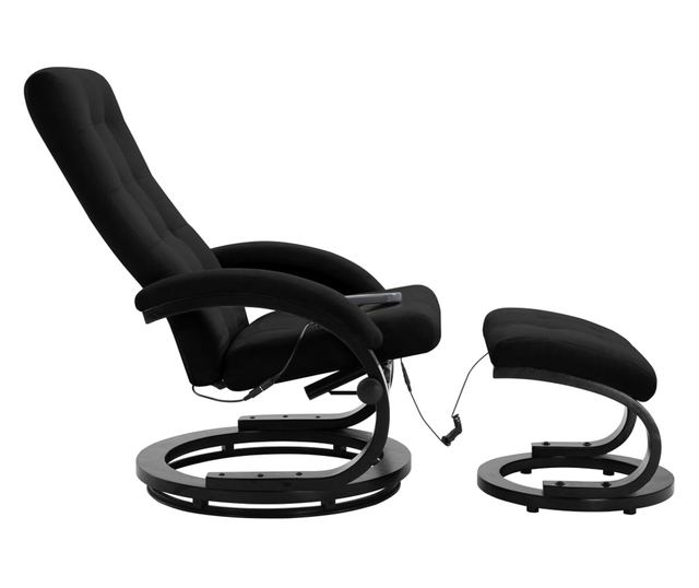 Naslonjač za masažu s tabureom, crni, ekološki velur