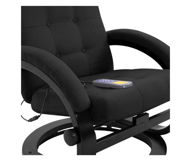 Naslonjač za masažu s tabureom, crni, ekološki velur