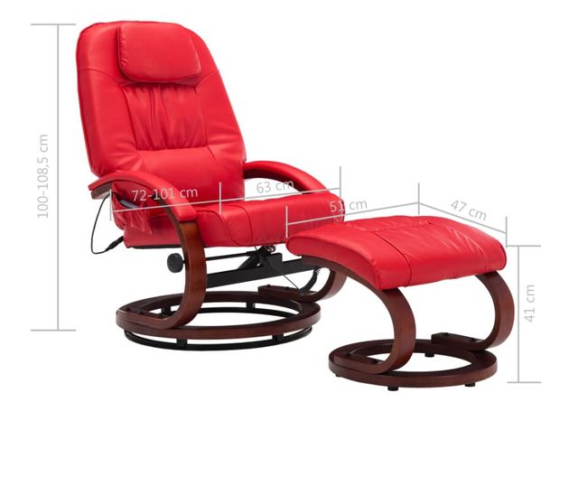 Naslonjač za masažu s tabureom, crveni, umjetna koža