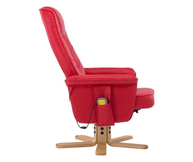 Naslonjač za masažu s tabureom, crveni, umjetna koža