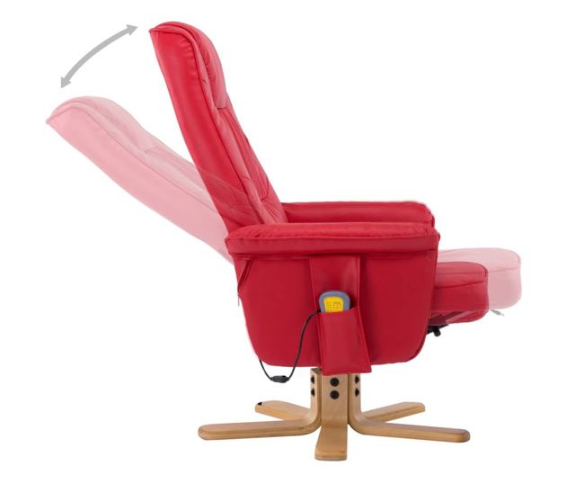 Naslonjač za masažu s tabureom, crveni, umjetna koža